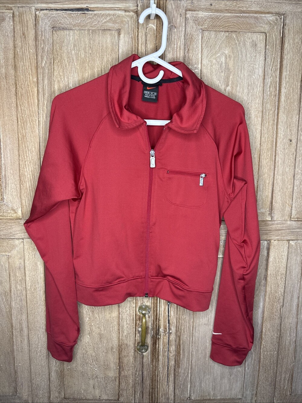 Vintage Nike Women's Red Track Jacket Full Zip Cropped Athletic Retro M
